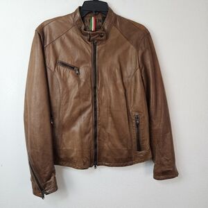 Vera Pelle Brown Soft Leather Moto Jacket Real Leather Size IT 50 US L